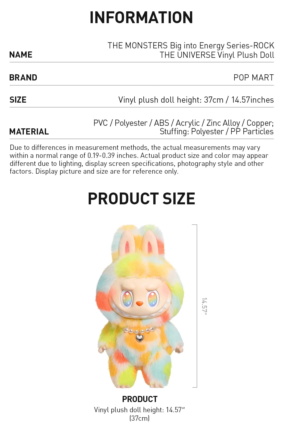 THE MONSTERS Big into Energy Series - ROCK THE UNIVERSE Vinyl Plush Doll - POPMARTCAPOPMARTCA
